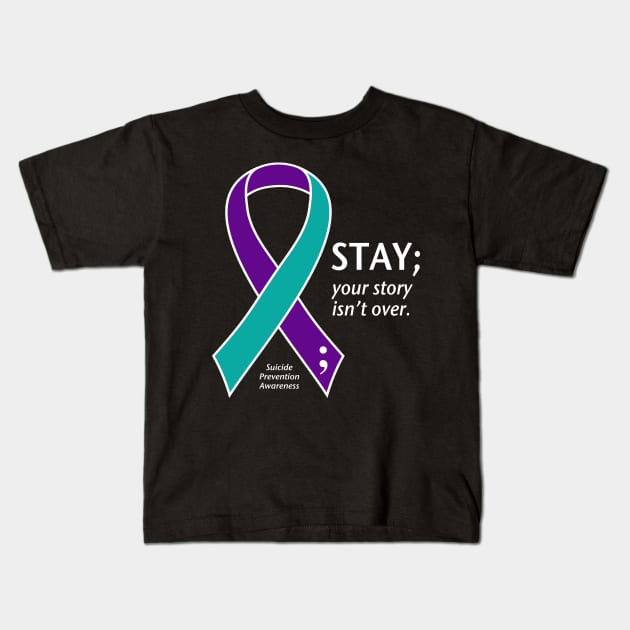 Suicide prevention: Stay ribbon, white type Kids T-Shirt by Just Winging It Designs